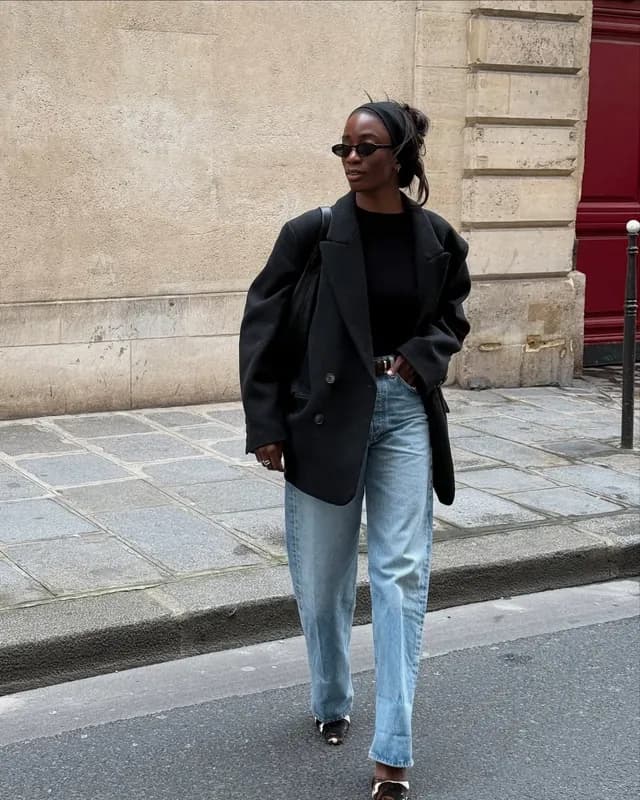 Straight-leg фармерки комбинирани со блејзер